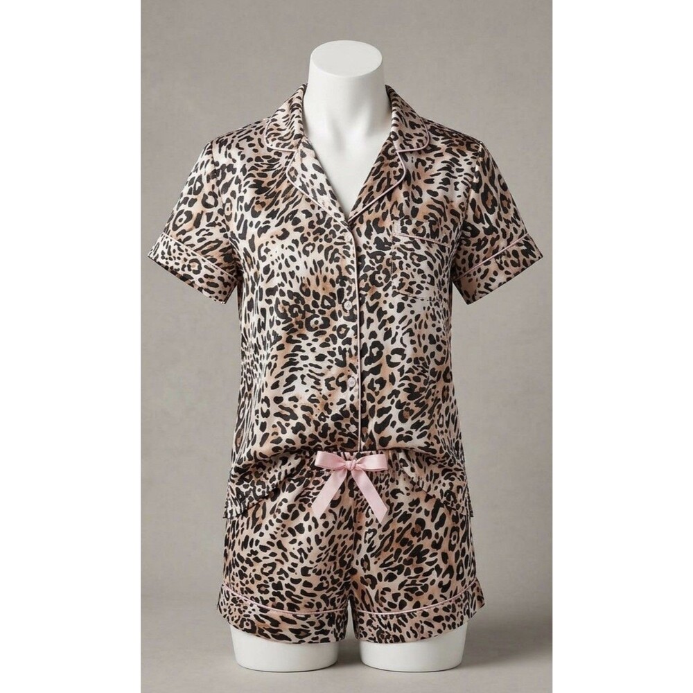 Victoria’s Secret Satin Leopard Pajama Set Women’s Medium Romantic Y2K